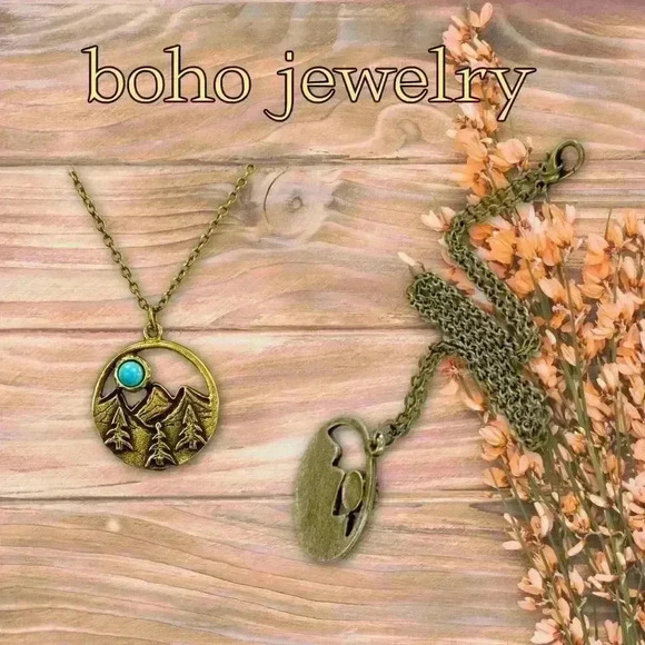 Turquoise Western necklace mountain pendant country jewelry - Picture 5 of 11